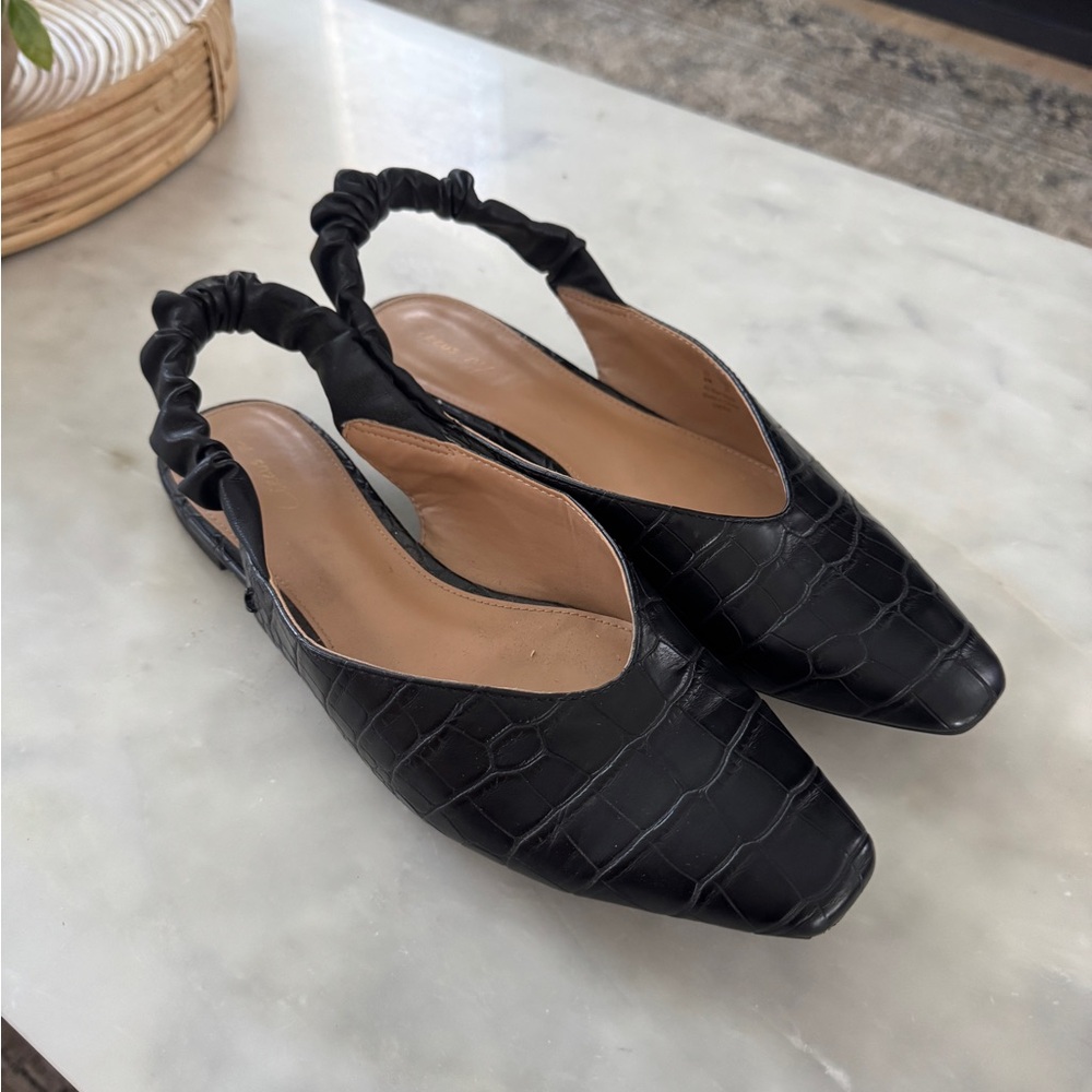 Circus by Sam Edelman Black Croc-Embossed Flats